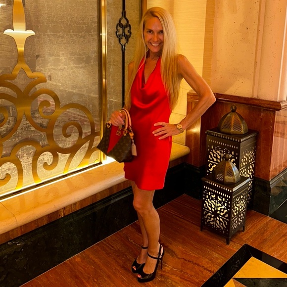 Louis Vuitton Monogram Canvas Red Leather V Tote Two-Way Handbag Purse - Picture 3 of 15